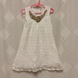 Baby Pink Princess Baby Style White Sleeveless Dress with Gold Embellishments 13
